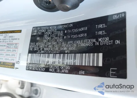 2019 Lexus Gx 460 Premium from USA, damaged, VIN JTJBM7FX7K5234147